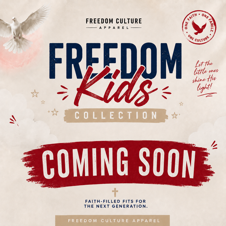 Freedom Kids Collection featuring faith based youth streetwear and Christian graphic tees for children