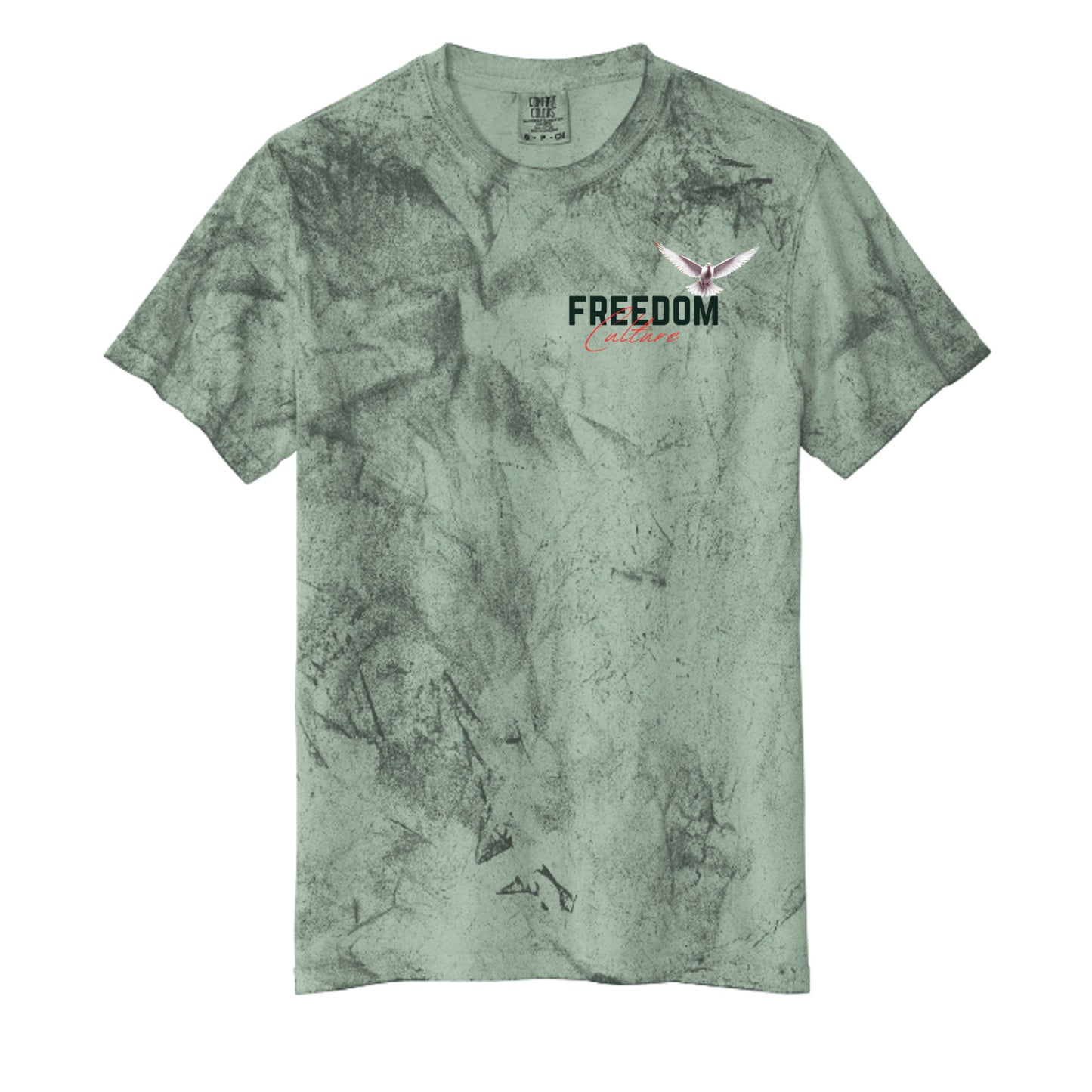 Freedom Culture A Movement mineral wash Christian streetwear tee with dove back design