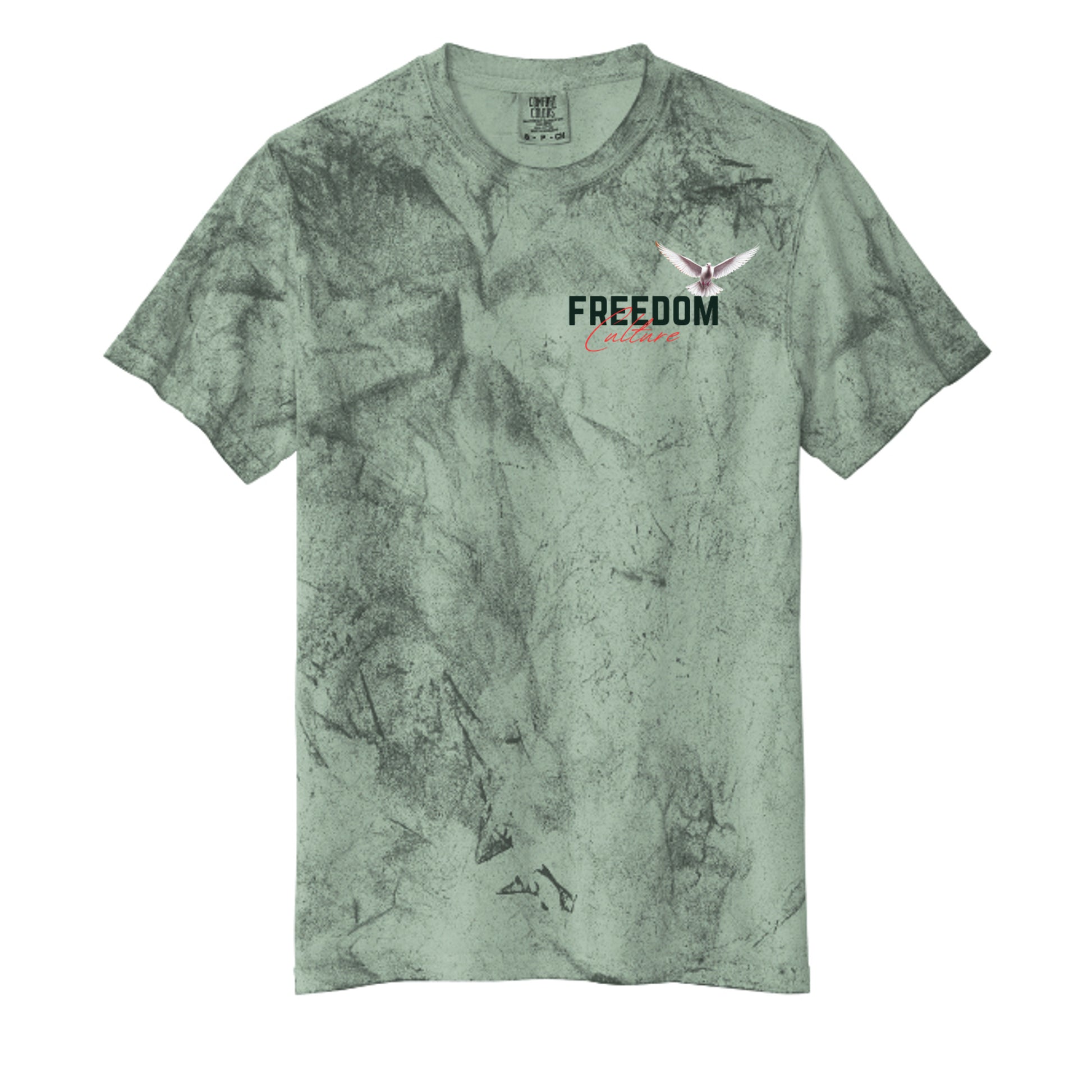Freedom Culture A Movement mineral wash Christian streetwear tee with dove back design