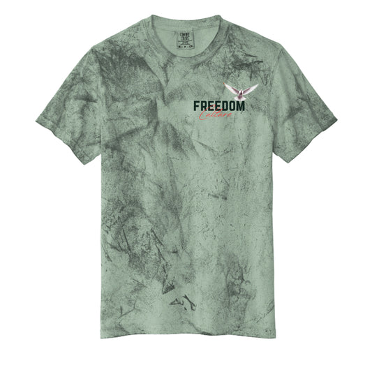 Freedom Culture A Movement mineral wash Christian streetwear tee with dove back design